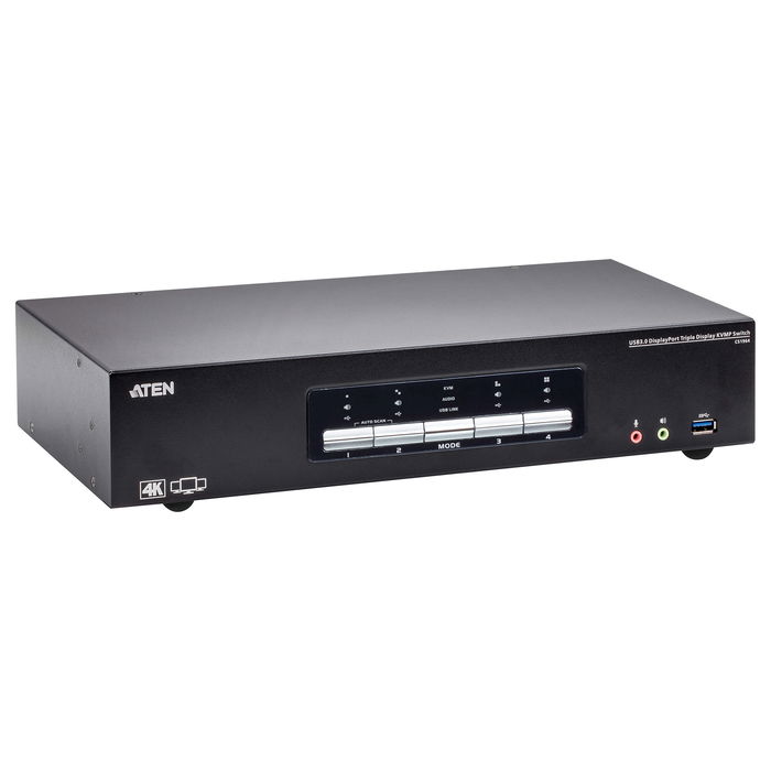 ATEN KVM Switch KVMP 4 Puertos USB 3.0 DisplayPort Triple View 4K Ultra HD (4096 x 2160) para 4 Computadoras - Negro