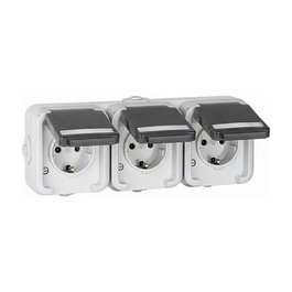 RED 2410-50-0030 Enchufe Schuko 3 Puertos IP54 FR AP a Prueba de Salpicaduras Montaje Horizontal