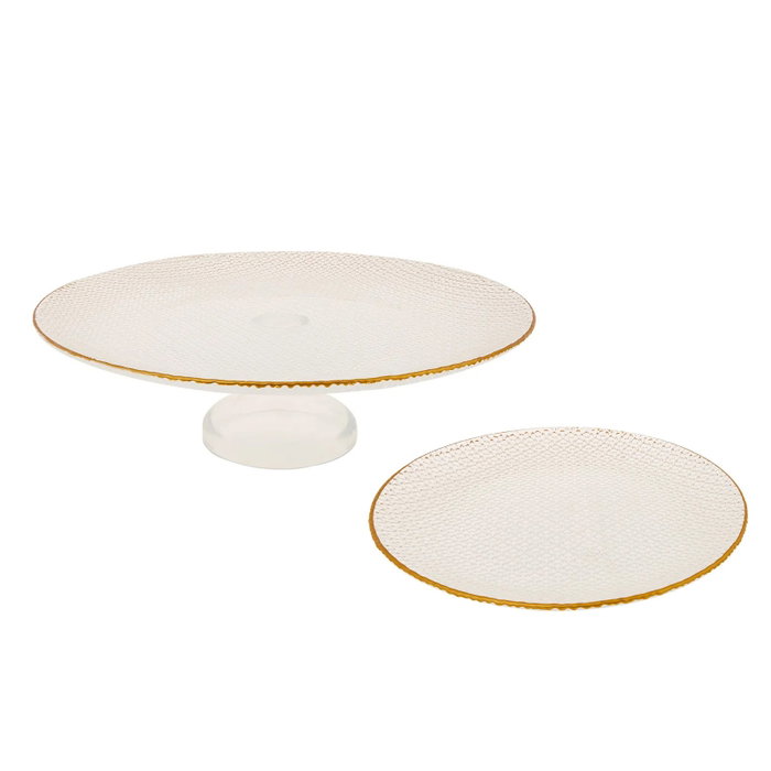 Hermia Juego de Platos para Postres de Vidrio Dorado Elegante para Ocasiones Especiales - 7 Piezas