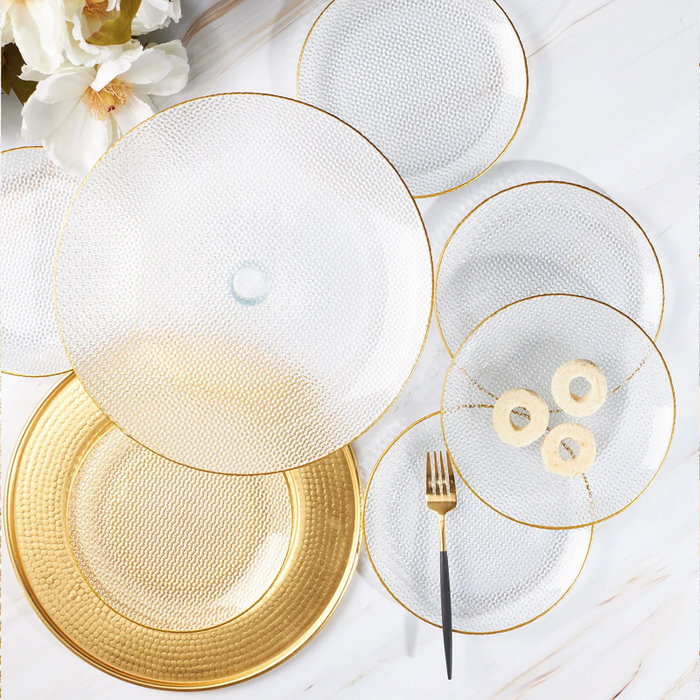 Hermia Juego de Platos para Postres de Vidrio Dorado Elegante para Ocasiones Especiales - 7 Piezas