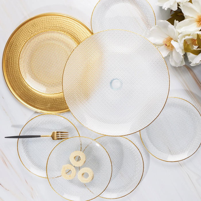 Hermia Juego de Platos para Postres de Vidrio Dorado Elegante para Ocasiones Especiales - 7 Piezas