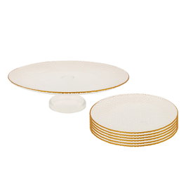 Hermia Juego de Platos para Postres de Vidrio Dorado Elegante para Ocasiones Especiales - 7 Piezas