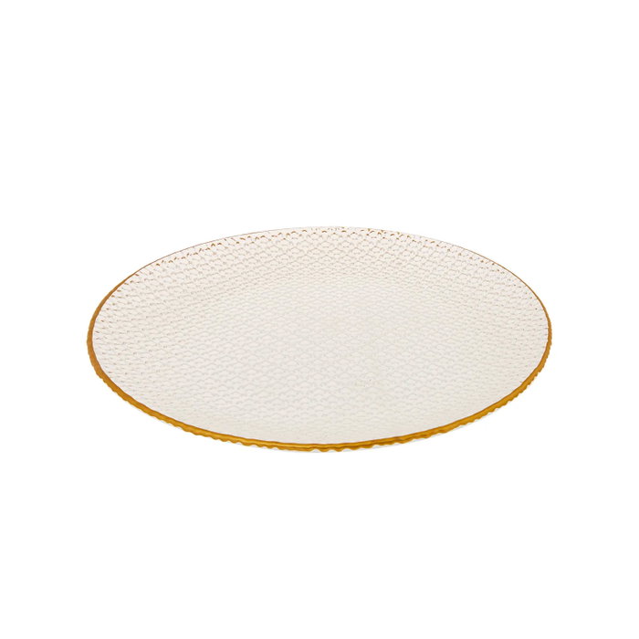 Hermia Juego de Platos para Postres de Vidrio Dorado Elegante para Ocasiones Especiales - 7 Piezas