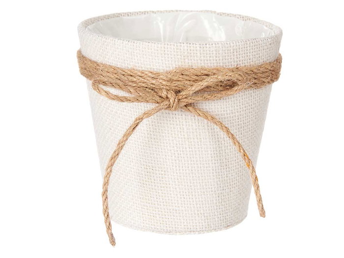 Ibergarden Macetero de Tela con Lazo Decorativo, 12.5x12 cm, Color Blanco, para Plantas de Interior y Exterior (Set de 24)