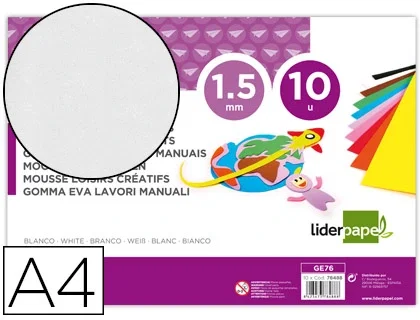 Liderpapel Goma Eva DIN A4 60g/m² Espesor 1,5mm Blanco Paquete 10 Hojas Manualidades Liderpapel Goma Eva DIN A4 60g/m² Espesor 1,5mm Blanco Paquete 10 Hojas Manualidades