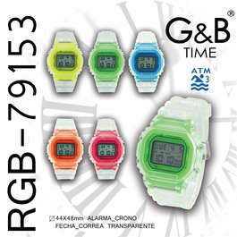 G&B TIME Reloj GBODY Cuadrado Translúcido LCD Unisex con Estuche - BOXGB4