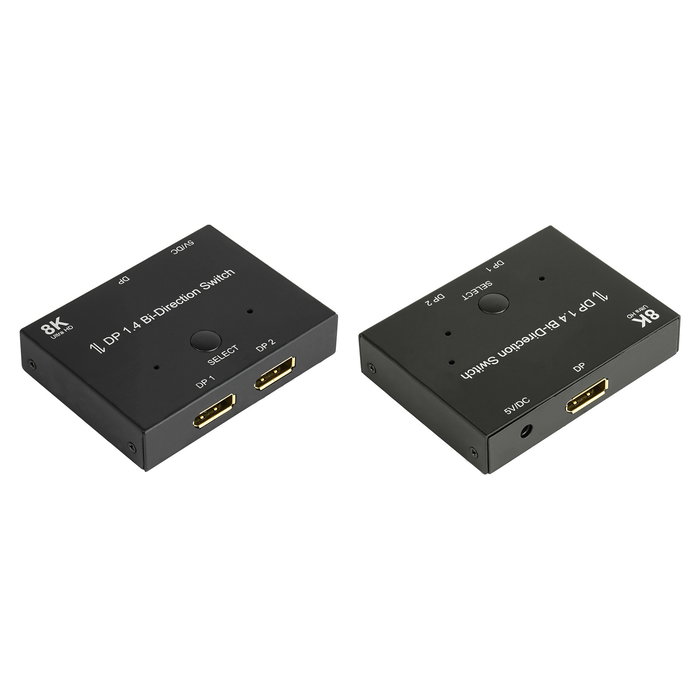 GoodConnections DP1.4 Switch DisplayPort 2-fach Bidireccional para 8K Ultra HD @30Hz (7680x4320) - Metal, Negro