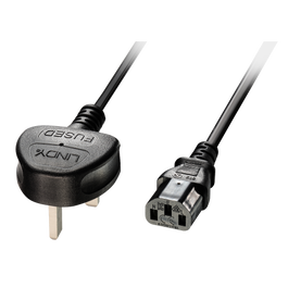 Lindy Cable de Alimentación 3 m, Enchufe Tipo G C13 Acoplador Reino Unido UK Negro