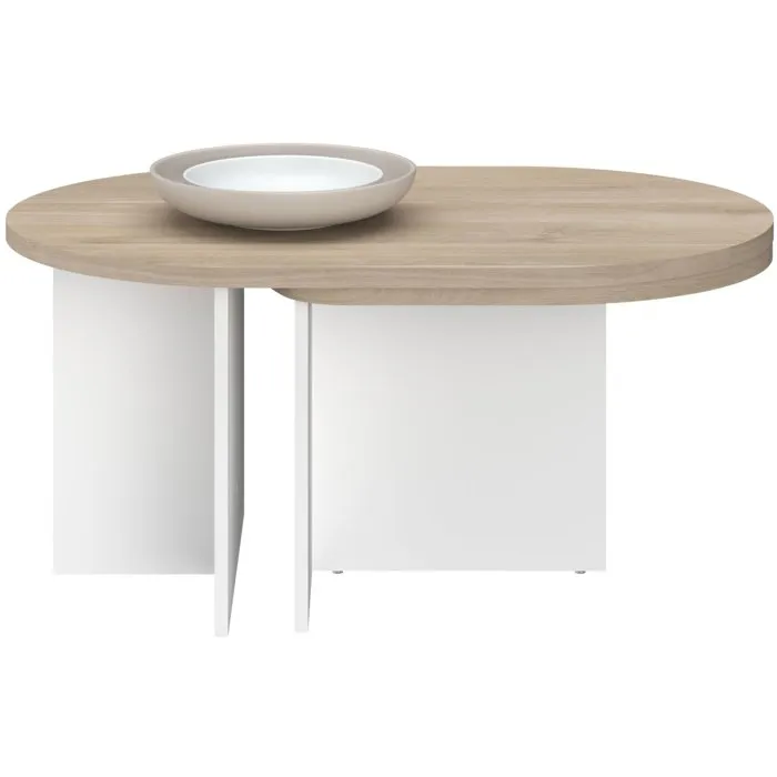 Parisot Mesa de Centro BETTY0191TAB2 Giratoria Ovalada en Roble y Blanco 90/130.4 x 60 x 42.2 cm