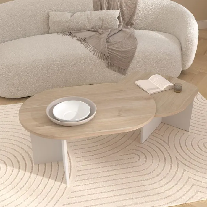 Parisot Mesa de Centro BETTY0191TAB2 Giratoria Ovalada en Roble y Blanco 90/130.4 x 60 x 42.2 cm