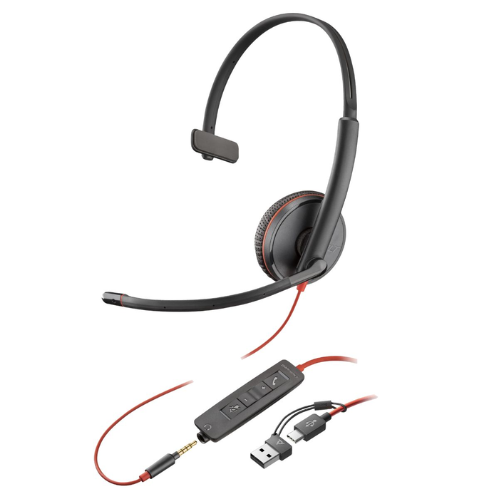 Poly Blackwire 3215 Monoaural USB-C/A y 3,5 mm Negro Poly Blackwire 3215 Monoaural USB-C/A y 3,5 mm Negro
