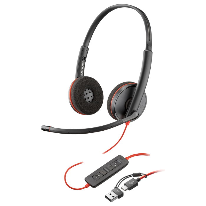 HP Poly Blackwire C3215 Auriculares de Diadema Monoaural USB-C/A y 3.5 mm Negro (Paquete Bulk) con Adaptador y Estuche