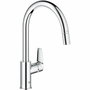 Grohe StartEdge Mezclador monomando de cocina con caño alto en forma de C y aireador extraíble, Cromo