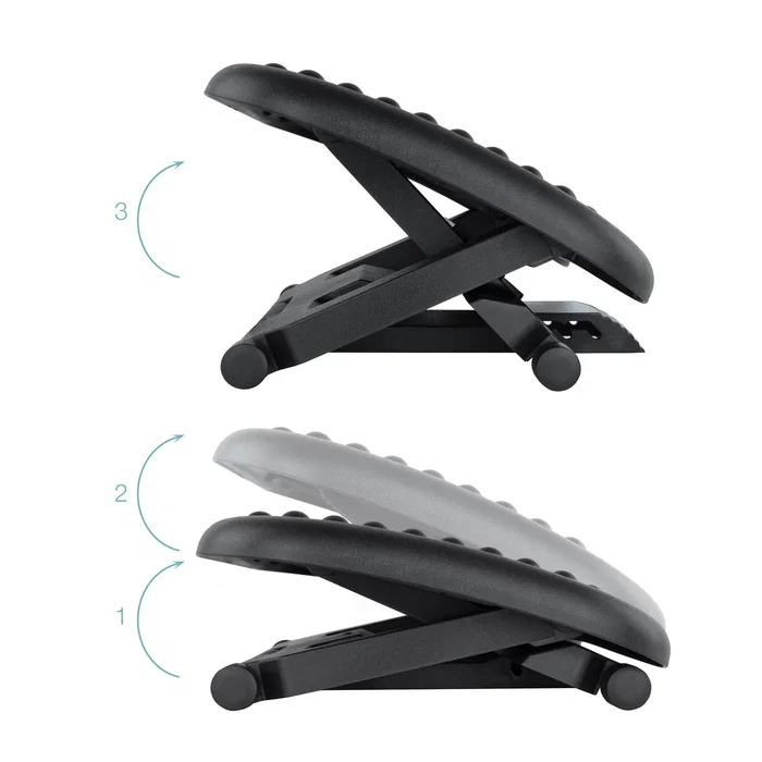 Tooq TQFR0603-B Reposapiés Ajustable en Altura (70-390 mm) e Inclinación (0°/18°/30°) para Oficina y Casa, Negro, Plegable