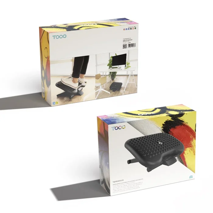 Tooq TQFR0603-B Reposapiés Ajustable en Altura (70-390 mm) e Inclinación (0°/18°/30°) para Oficina y Casa, Negro, Plegable