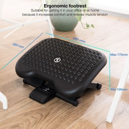 TooQ TQFR0603-B Reposapiés Ajustable e Inclinable, Negro, 460 x 340mm