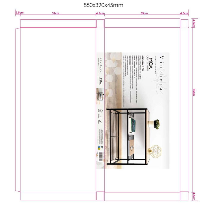Mueble Auxiliar Acero y Madera Moa Vinthera 60x30x44,5 cm (4 Unidades)