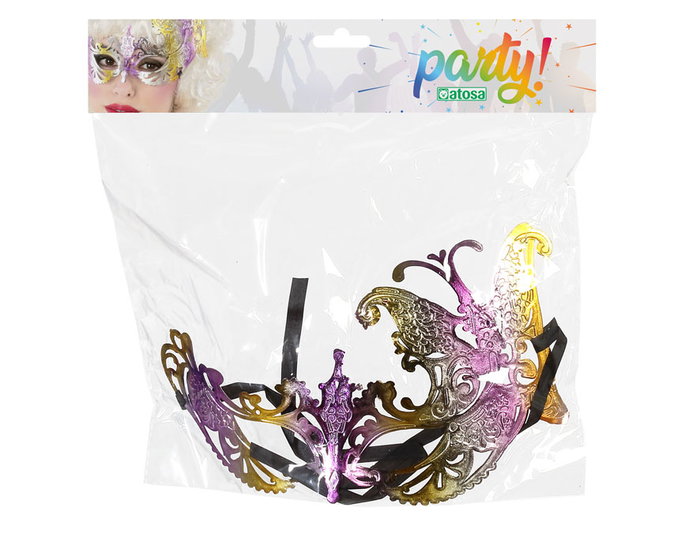 Antifaz Morado Carnaval Mujer Adulto con Detalles Dorados y Plumas Antifaz Morado Carnaval Mujer Adulto con Detalles Dorados y Plumas