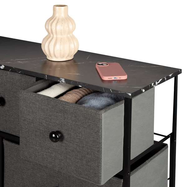 Max Home Cómoda 9 Cajones 100x30x100 cm Gris/Negro Acero Papel MDF Tela