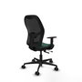 Silla de oficina Jorquera con mecanismo Sincro/Traslack tapizada con Tela color Verde botella y malla color Negro. Equipada con lumbar 1D, Brazos 1D y Ruedas 65mm nailon