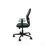 Silla de oficina Jorquera con mecanismo Sincro/Traslack tapizada con Tela color Verde botella y malla color Negro. Equipada con lumbar 1D, Brazos 1D y Ruedas 65mm nailon