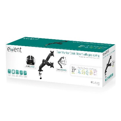 Ewent EW1516 Soporte Doble de Escritorio con Resorte de Gas para 2 Monitores hasta 34 pulgadas