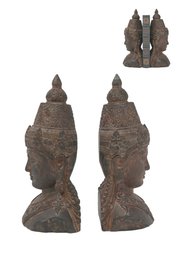 DKD Home Decor Set de 2 Sujetalibros de Resina Buda Marrón Oscuro
