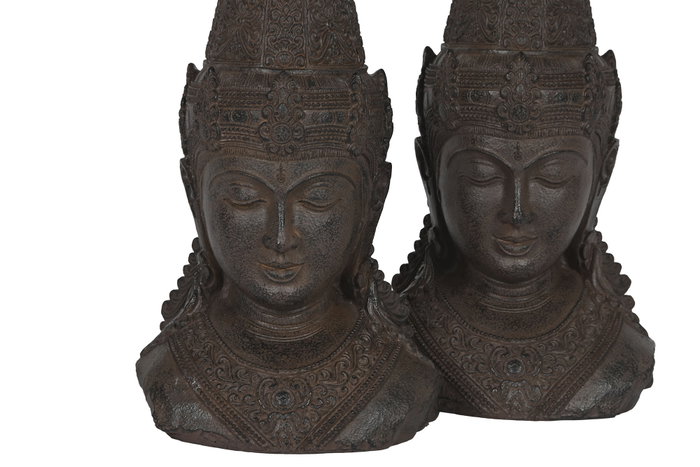 DKD Home Decor Set de 2 Sujetalibros de Resina Buda Marrón Oscuro