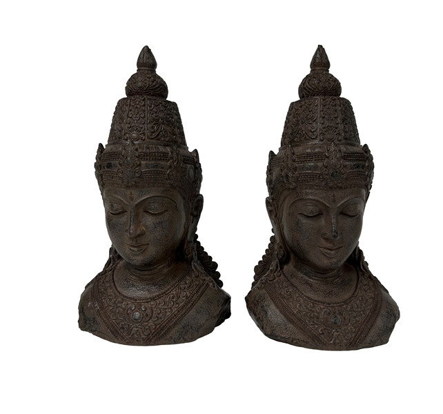 DKD Home Decor Set de 2 Sujetalibros de Resina Buda Marrón Oscuro