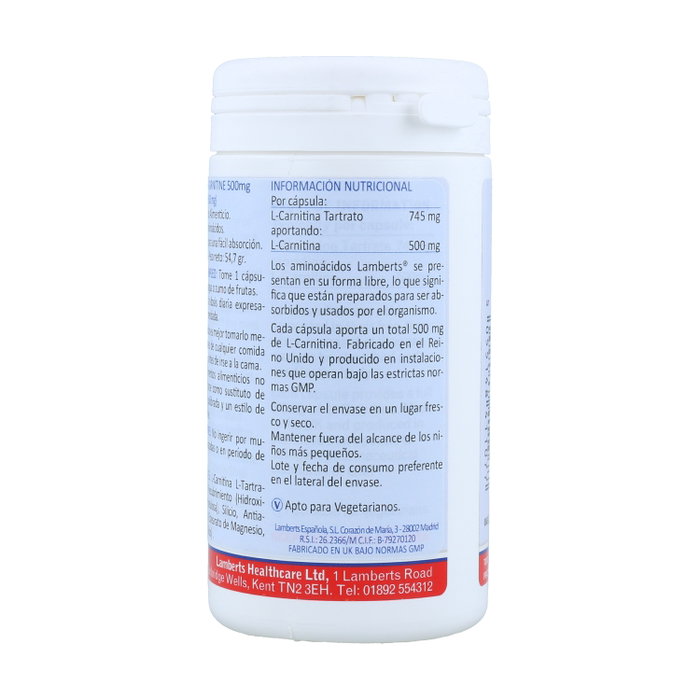Lamberts L-Carnitina 500 mg 60 cápsulas Lamberts L-Carnitina 500 mg 60 cápsulas