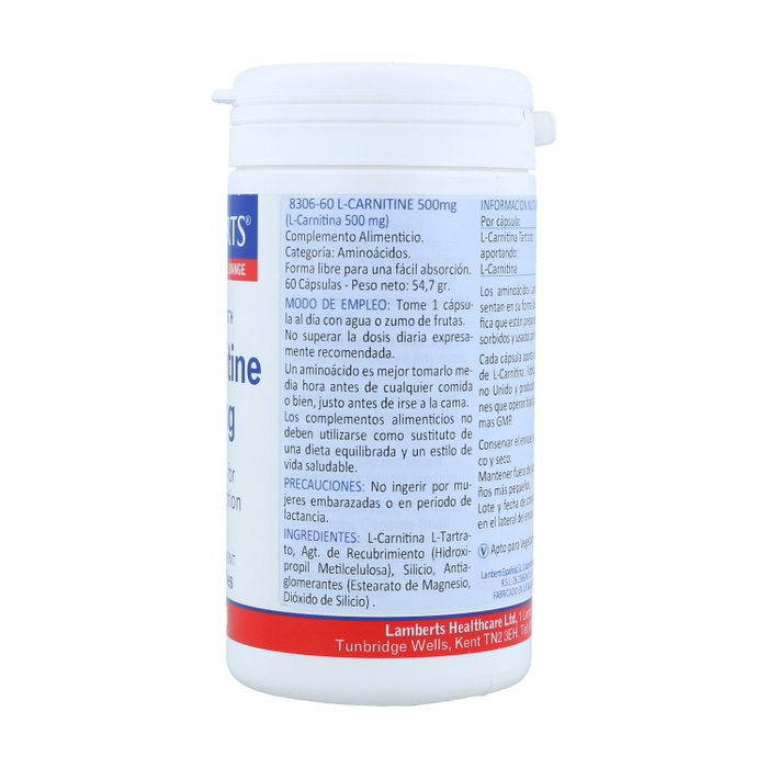 Lamberts L-Carnitina 500 mg 60 cápsulas Lamberts L-Carnitina 500 mg 60 cápsulas