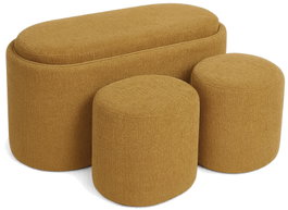 DKD Home Decor Set de Descalcetador 3 Piezas Mostaza con Bandeja