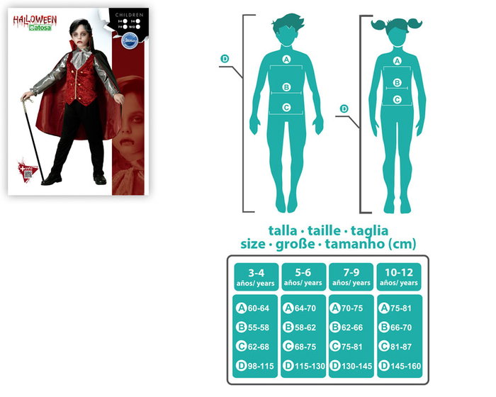 Disfraz Vampiro Rojo Con Capa, Chaleco y Pantalón para Niño 7-9 Años - Halloween, Fiestas Temáticas y Funciones Escolares
