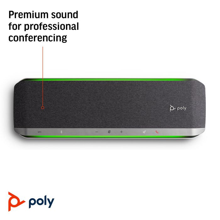 Poly Smart Speakerphone para Salas de Conferencias Sync 60, duplex completo, audio potente 2 altavoces, microfono de 6 mics, USB A/C, Bluetooth, NFC