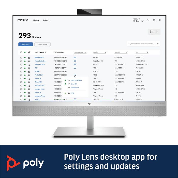 Poly Smart Speakerphone para Salas de Conferencias Sync 60, duplex completo, audio potente 2 altavoces, microfono de 6 mics, USB A/C, Bluetooth, NFC