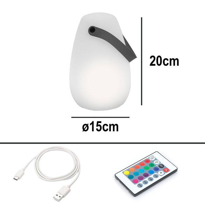 New Garden Lámpara de Sobremesa Recargable Portátil RGB LED, 16 Colores con Mando, IP44, Blanca, Ø15 x 20 cm