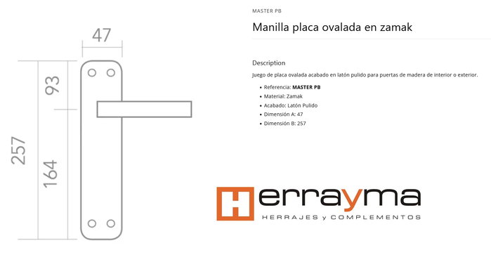 MASTER Juego de manilla y placa 260x47 mm latón pulido MASTER Juego de manilla y placa 260x47 mm latón pulido