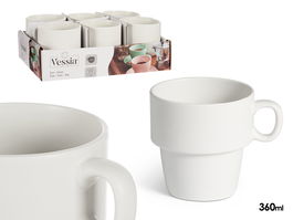 Vessia Taza Desayuno Porcelana Apilable Blanco 36 cl 8.5x10x11 cm (Set de 24)
