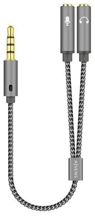 Aisens Cable Adaptador Audio Jack 3.5mm Macho 4 Pines a 2x Jack 3.5mm Hembra 3 Pines Gris Aisens Cable Adaptador Audio Jack 3.5mm Macho 4 Pines a 2x Jack 3.5mm Hembra 3 Pines Gris