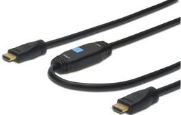 Digitus Cable HDMI High Speed Tipo A con Amplificador, 10m, Full HD, 3D, Conectores M/M, Dorado