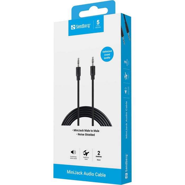 Sandberg Cable MiniJack M-M 2 m para Conectar Reproductor de Música u Ordenador a Altavoces Sandberg Cable MiniJack M-M 2 m para Conectar Reproductor de Música u Ordenador a Altavoces