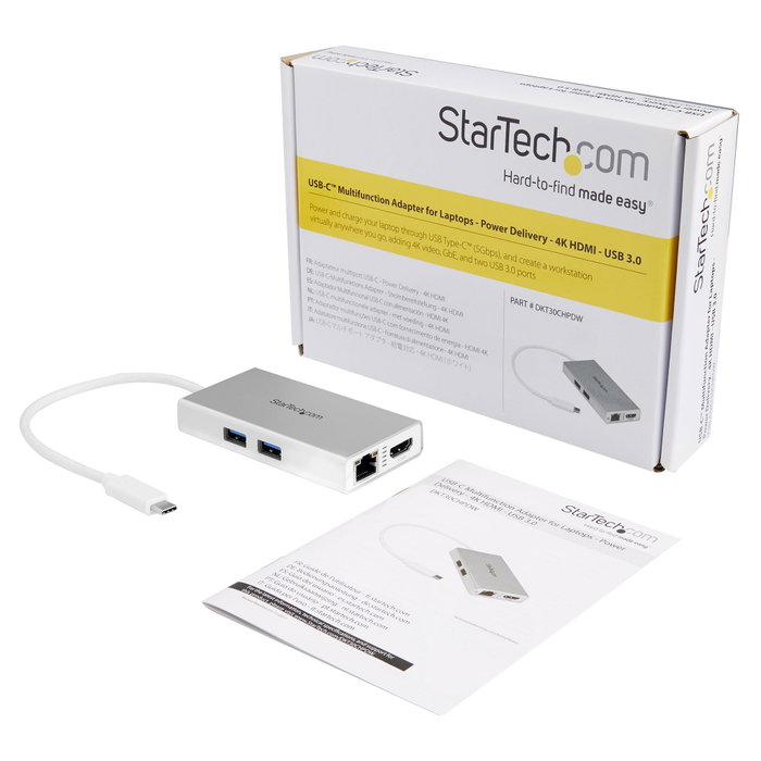 StarTech.com Adaptador Multipuertos USB-C con HDMI 4K y Ethernet Gigabit, Blanco StarTech.com Adaptador Multipuertos USB-C con HDMI 4K y Ethernet Gigabit, Blanco