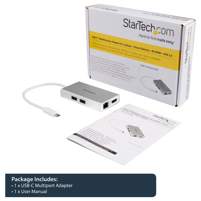StarTech.com Adaptador Multipuertos USB-C con HDMI 4K y Ethernet Gigabit, Blanco StarTech.com Adaptador Multipuertos USB-C con HDMI 4K y Ethernet Gigabit, Blanco