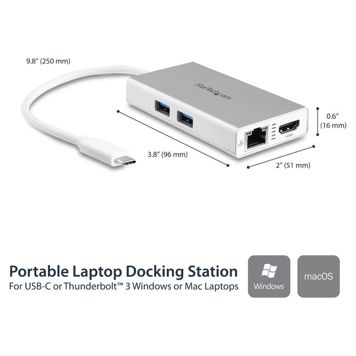 StarTech.com Adaptador Multipuertos USB-C con HDMI 4K y Ethernet Gigabit, Blanco StarTech.com Adaptador Multipuertos USB-C con HDMI 4K y Ethernet Gigabit, Blanco