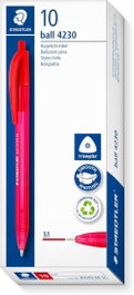 STAEDTLER Bolígrafo Ball 4230 Retráctil con Punta M, Rojo (Pack de 10)