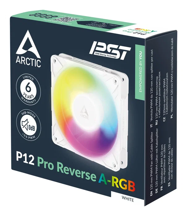Arctic P12 Pro Reverse A-RGB Ventilador PC 12 cm Blanco 124 m³/h PWM FDB 1 Unidad