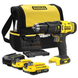STANLEY SFMCD711DSA-QW Taladro Percutor V20 2X18V-2Ah con 2 Baterías de 2.0 Ah y Cargador Incluidos