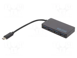 AKYGA Hub USB 3.1 con 4 puertos USB-A y conector USB-C, negro