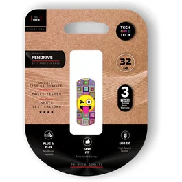 Tech One Tech TEC4402-32 - Pendrive USB 32 GB USB 2.0 Tipo A Multicolor con Diseño de Emoji Guiño, PVC