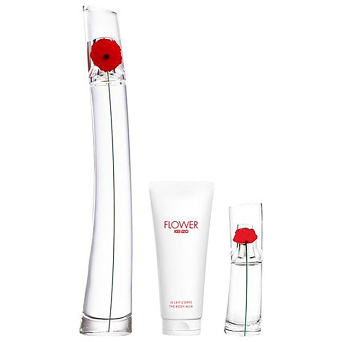 Kenzo Flower by Kenzo Estuche 3 Piezas: Perfume Vaporizador 100 ml + Leche Corporal 75 ml + Perfume 15 ml - Fragancia de Amapola para Mujer
